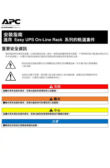 schneider施耐德Easy UPS On-Line SRV Rail Kit SRVRK1_SRVRK2 User Guide